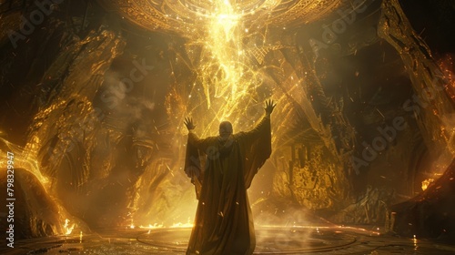 In a hidden chamber deep within a mountain a sorcerer performs a powerful ritual raising his hands to the heavens as he calls upon . .