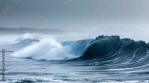 Clean ocean waves rolling in a tranquil and serene seascape. © ELmidoi-AI