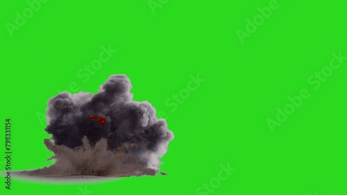 Three ground explosions green screen