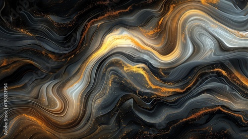 Craft a visually striking Panoramic view Dynamic Flow Wallpaper with swirling lines in shimmering gold shades  using a combination of Traditional Art Medium and Digital Rendering Techniques to achieve