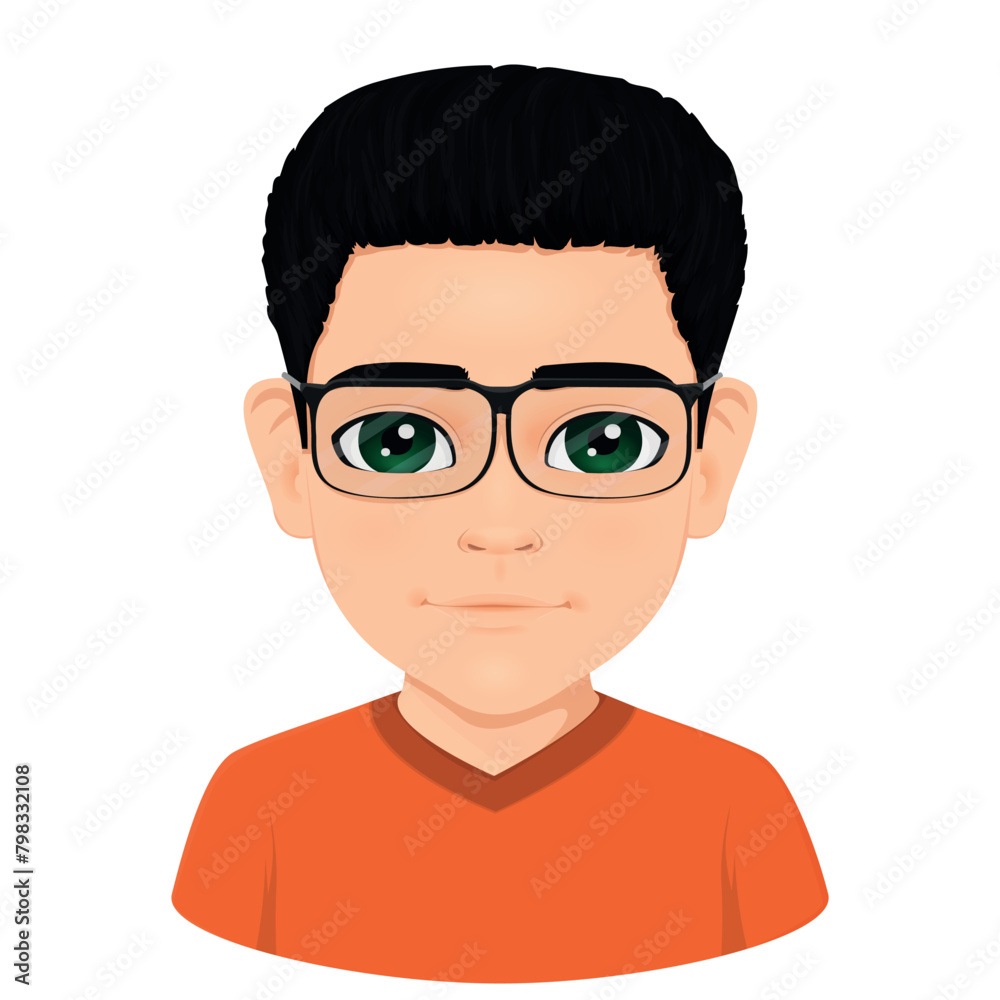 Portrait of cute black haired boy with glasses