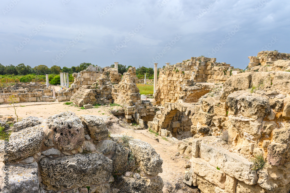 Remains of the antique City Salamis an Iron Age city kingdom and an ancient city in the east of the Mediterranean island of Cyprus 2 Remains of the antique City Salamis an Iron Age city kingdom and an ancient city in the east of the Mediterranean island of Cyprus 2