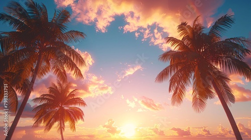 palms tree on sunset sky background