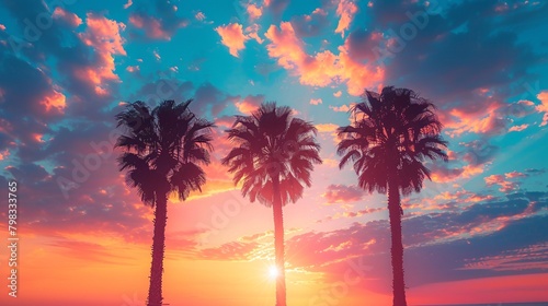 palms tree on sunset sky background