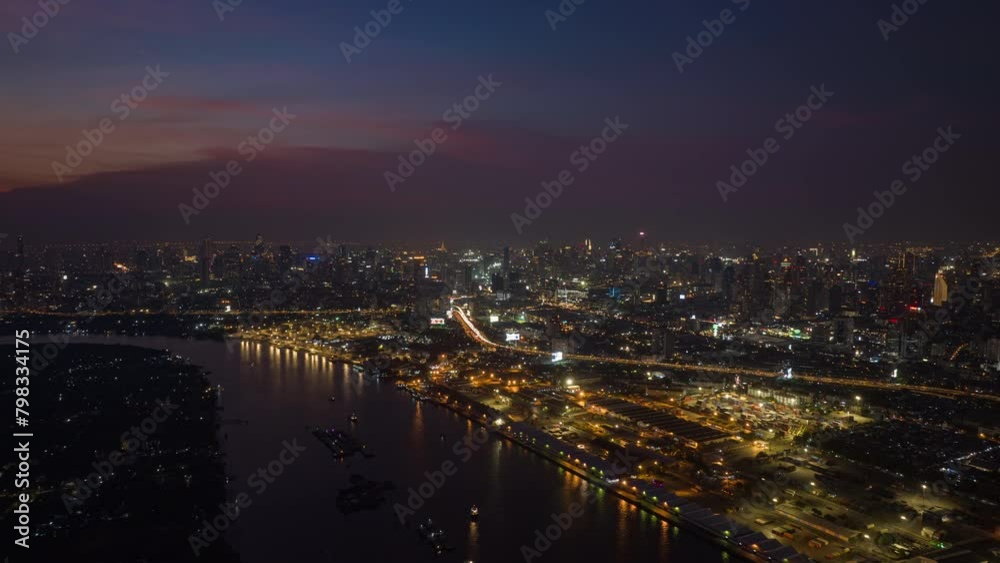 sunset time illumination bangkok riverside cityscape industrial bay port dock aerial 4k tim elapse thailand sunset time illumination bangkok riverside cityscape industrial bay port dock aerial 4k tim elapse thailand