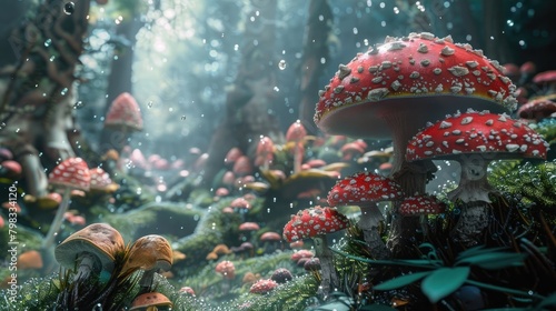 Futuristic organism fungi and mushroom 3D render artwork particle science