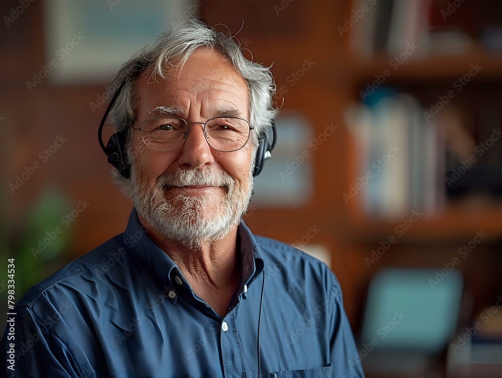 Positive engagement: man in headset gesturing during virtual conversation