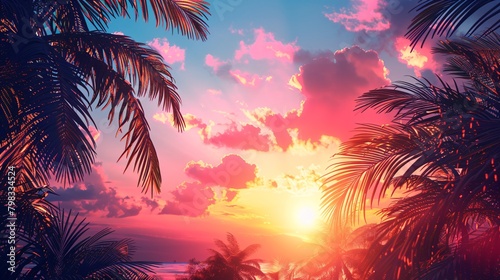 palms tree on pink sunset background © Spyrydon