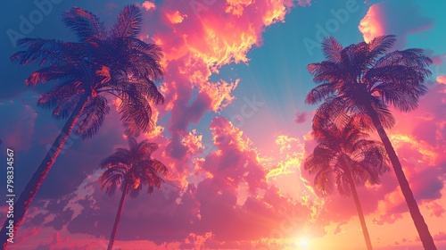 palms tree on pink sunset background