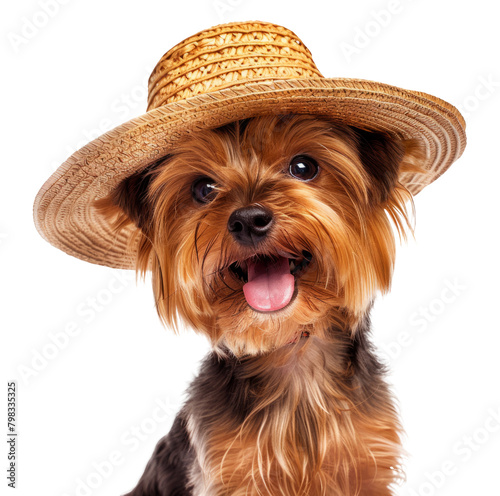 Cute Dog in Summer Hat Smiling