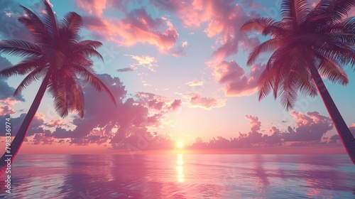 palms tree on pink sky background © Vlad Kapusta