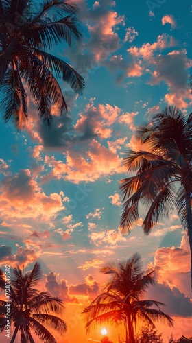 palms tree on sunset summer background