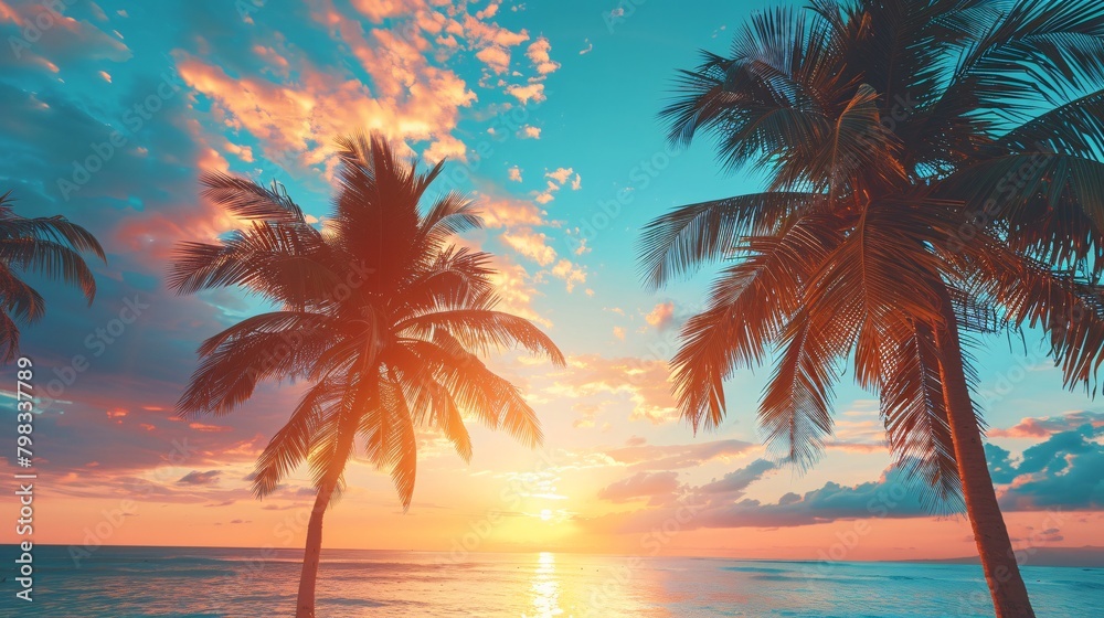 palms tree on sunset summer background