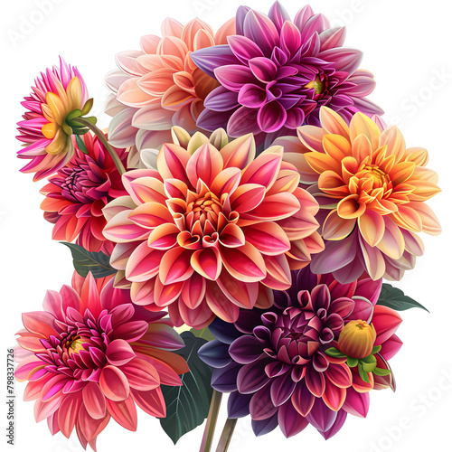 Clipart illustration a dahlia on white background. Suitable for crafting and digital design projects. A-0004 