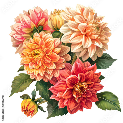 Clipart illustration a dahlia on white background. Suitable for crafting and digital design projects.[A-0001]