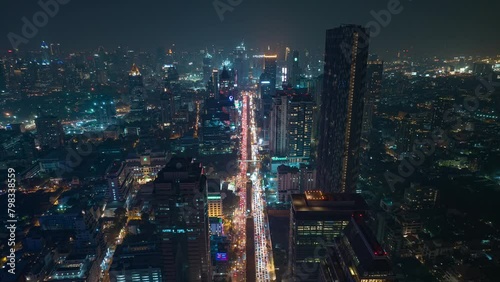 Wallpaper Mural night illumination bangkok city downtown rush hour traffic street aerial panorama 4k timelapse thailand Torontodigital.ca