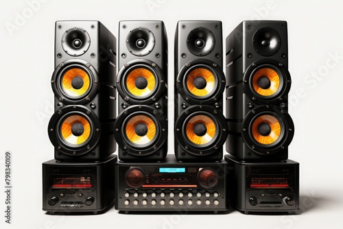 large audio music speaker on white background. acoustic system consisting of a large number of loudspeakers, line array