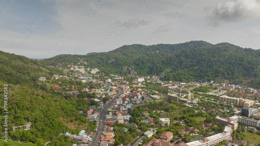 sunny day phuket island beach bay town traffic road aerial panorama 4k timelapse thailand sunny day phuket island beach bay town traffic road aerial panorama 4k timelapse thailand
