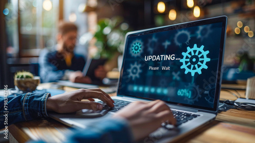 Obraz na płótnie Laptop software update: Business updates software for better performance, security or new features.
