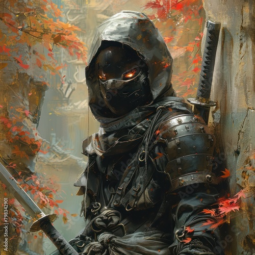 Modern Gear and Weapons: Depict the ninja with updated, futuristic weaponry or high-tech gadgets. This could include digital blades, stealth equipment, or even cybernetic enhancements. Generative AI