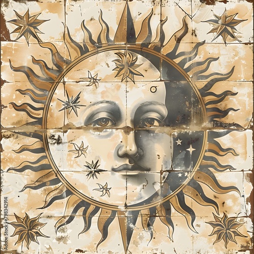 Sun and Moon esoteric vintage style