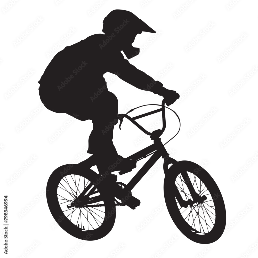 Obraz premium Vector silhouette of an extreme BMX sports person. Flat cutout icon
