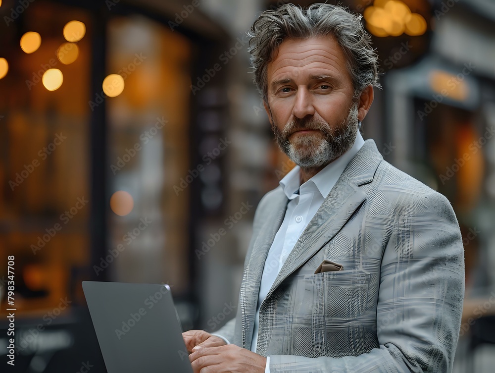 Urban Professional: Mature Man Working on Laptop in Contemporary Environment Urban Professional: Mature Man Working on Laptop in Contemporary Environment
