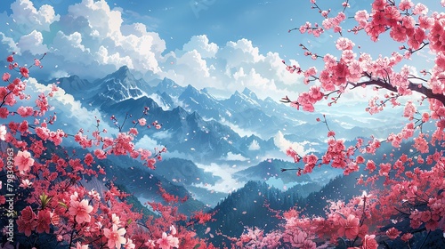 full colour image of cartoon cherry blossoms 