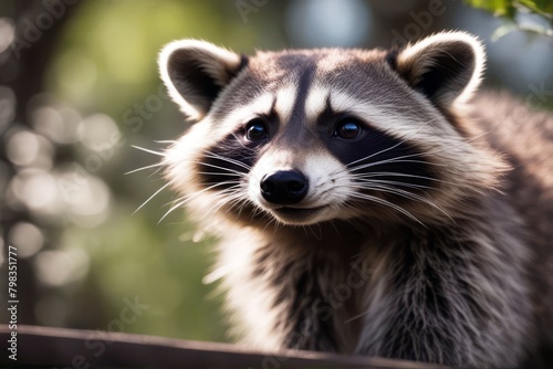 'backyard raccoon animal mammal wildlife funny wild furry cute nature fur mask tiny brown grey green closeup tree urban summer isolated'
