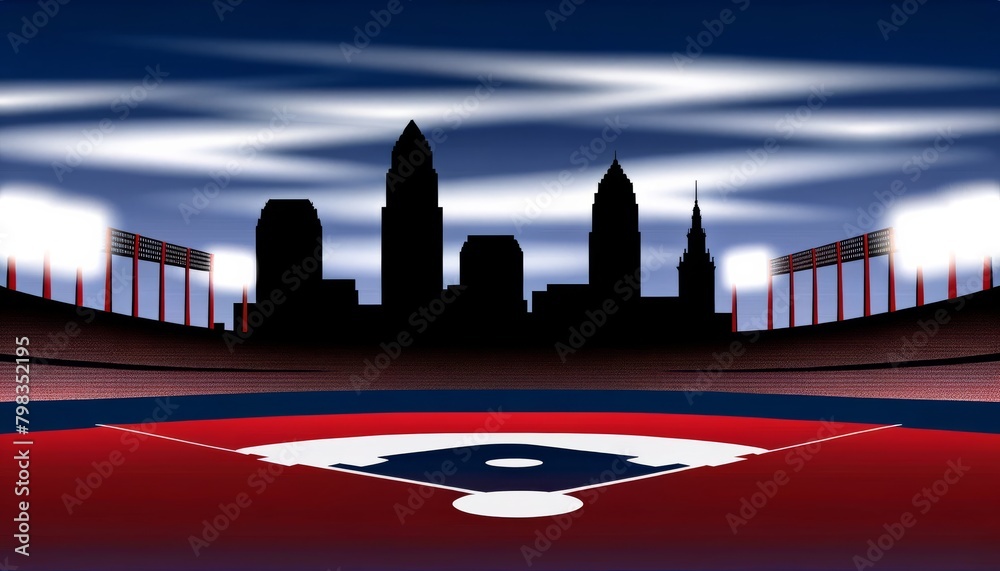 Striking digital image of a baseball stadium with a bold red and blue ...