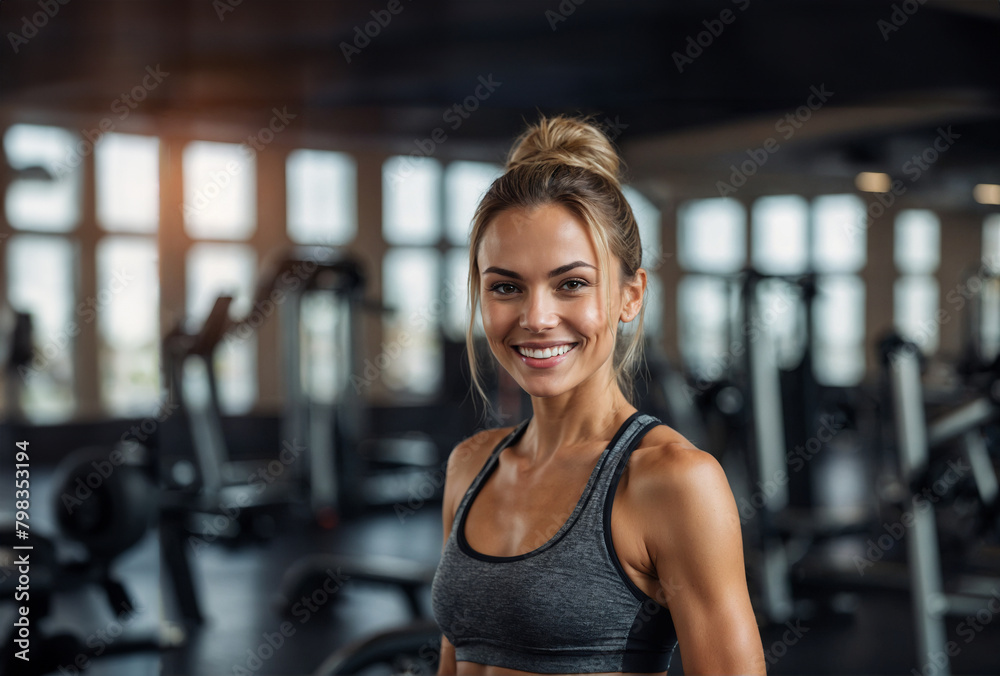 fitness sport woman on blur gym background, banner concept fitness sport woman on blur gym background, banner concept
