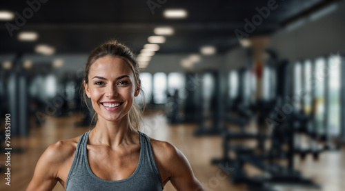 Free Download fitness sport woman on blur gym background, banner concept - GFXLoad