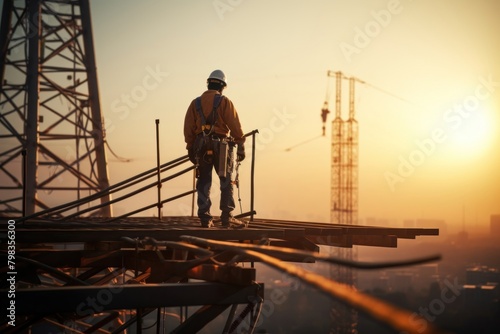 Construction engineer worker working at heights protection helmet adult.