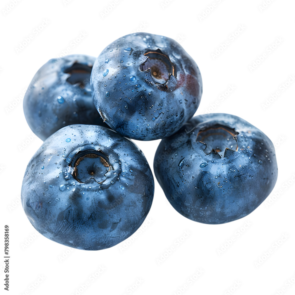 Obraz premium A close-up of fresh blueberries with natural sheen, transparent background, PNG Cutout