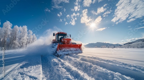 A Bright Setting with High Dynamic Range Emphasizes the Intense Contrast of Snowy Fields Against a Vibrant Blue Sky