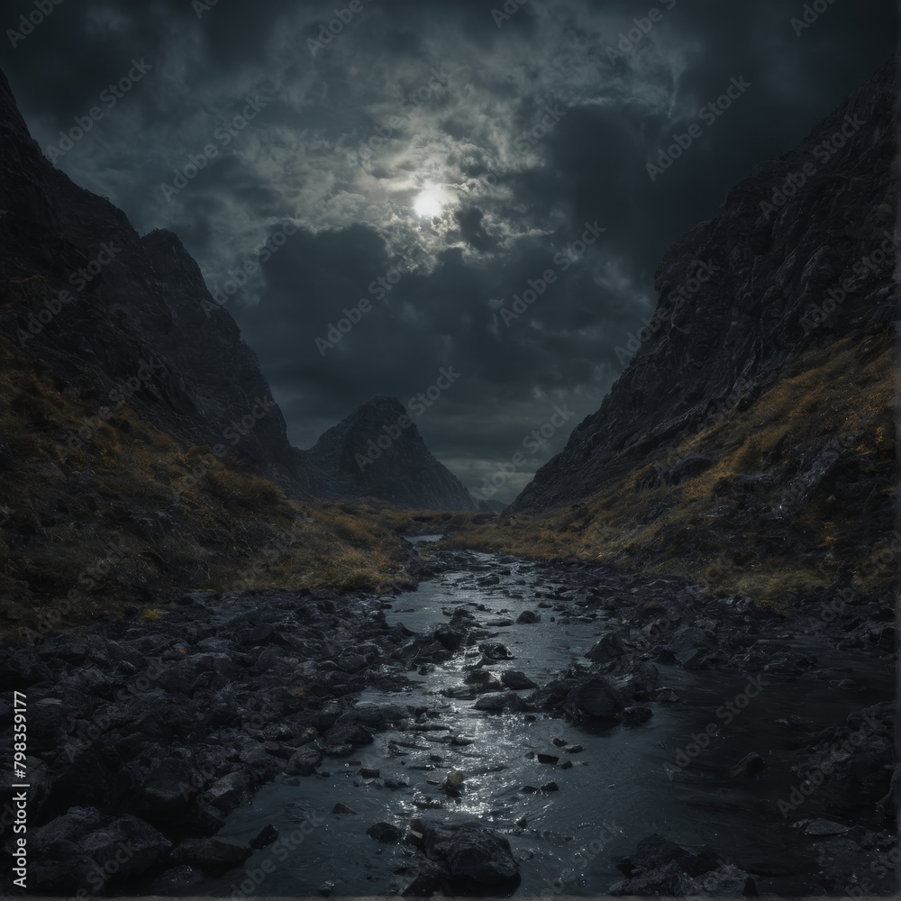 mountain river at night