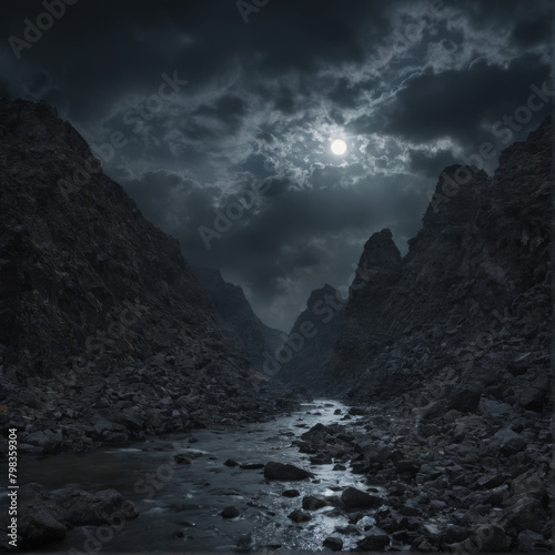 mountain river at night