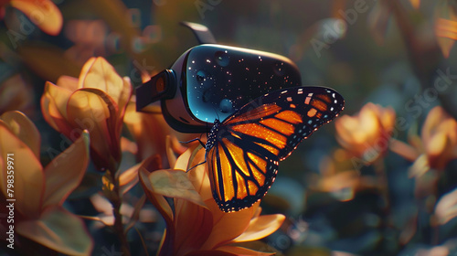 Within the confines of a virtual reality headset, a holographic butterfly flits, its delicate form a reminder of the beauty that can exist within the digital realm. photo