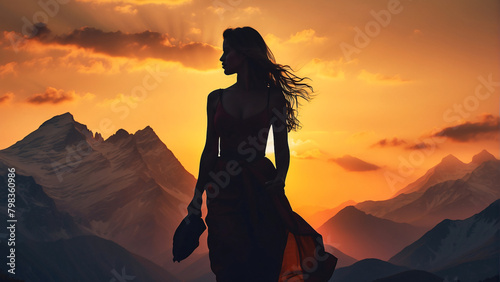 silhouette of woman in mountains