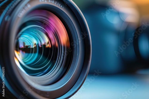 professional dslr camera lens closeup with reflections photography equipment detail shot photo