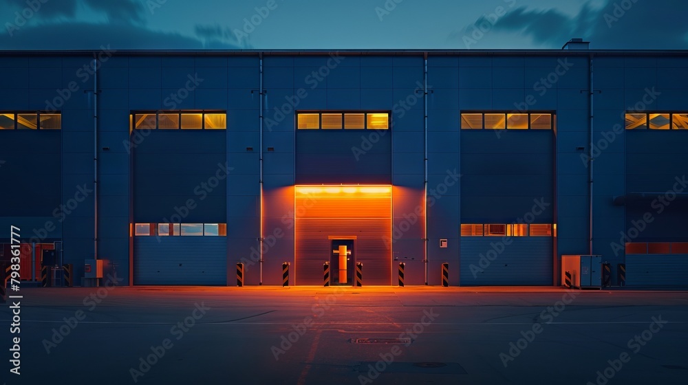 Evening light casting glow on industrial building with external units. Evening light casting glow on industrial building with external units.