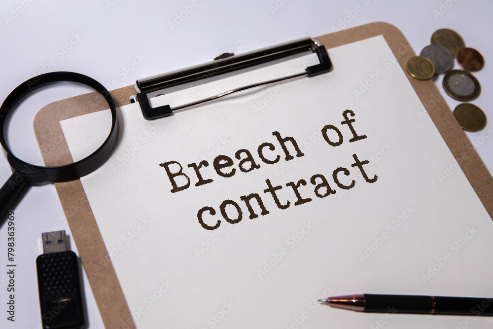 Fototapeta premium Breach of contract is shown using a text and photo of court gavel