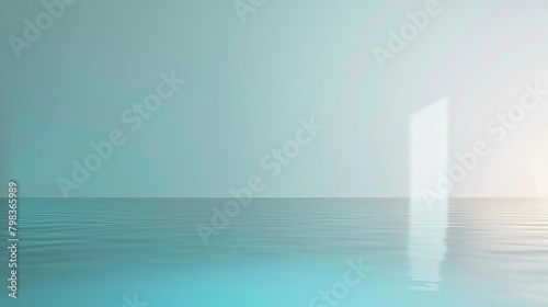 gradient blank background, cian to light blue, 3d english letter at the bottom, reflection, minimal photo
