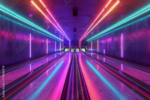 realistic 3d bowling alley scene with vibrant neon lights sports illustration 18