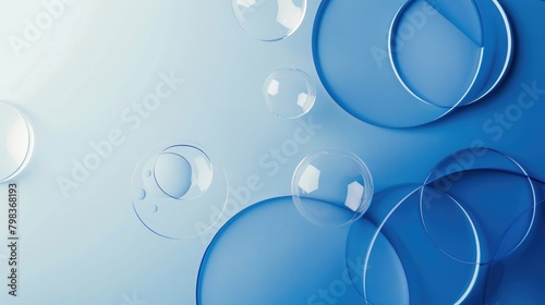Generate a minimalist design with a clean, simple, blue background adorned with geometric circles and smooth lines