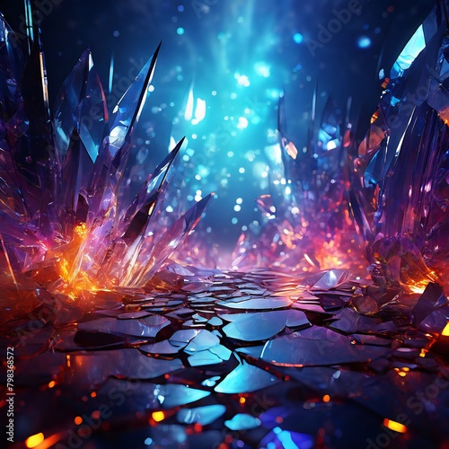 Abstract blue background with stars shine lens parts.