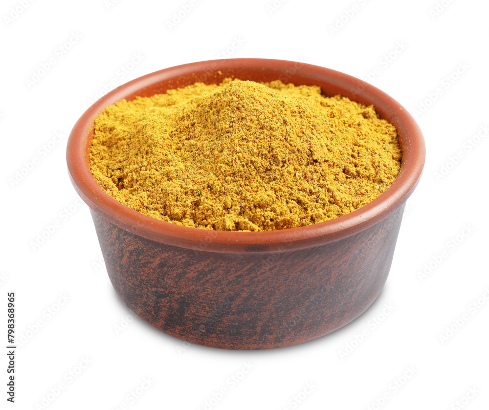 Curry powder in bowl isolated on white Curry powder in bowl isolated on white