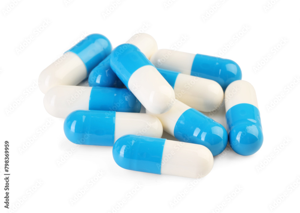 Pile of antibiotic pills isolated on white Pile of antibiotic pills isolated on white
