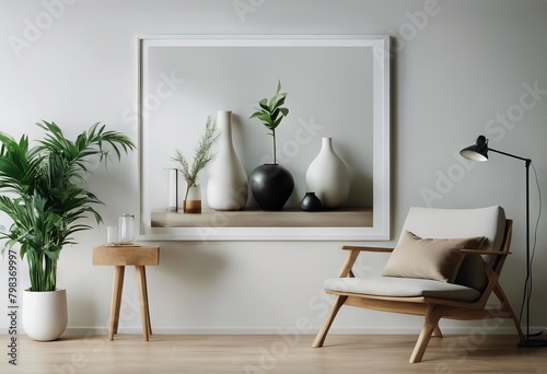 modern minimalist wall plant white background interior frame mockup vase Empty trendy