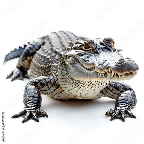 An isolated crocodile with an open mouth and sharp teeth  portraying its aggressive nature. Suitable for wildlife documentaries and educational materials.